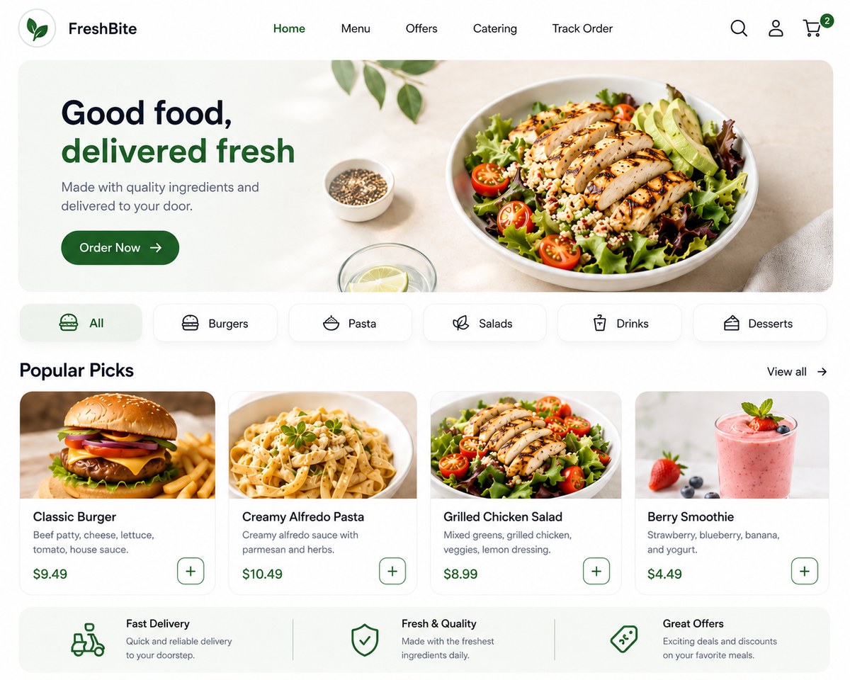Fresh green restaurant online ordering storefront template