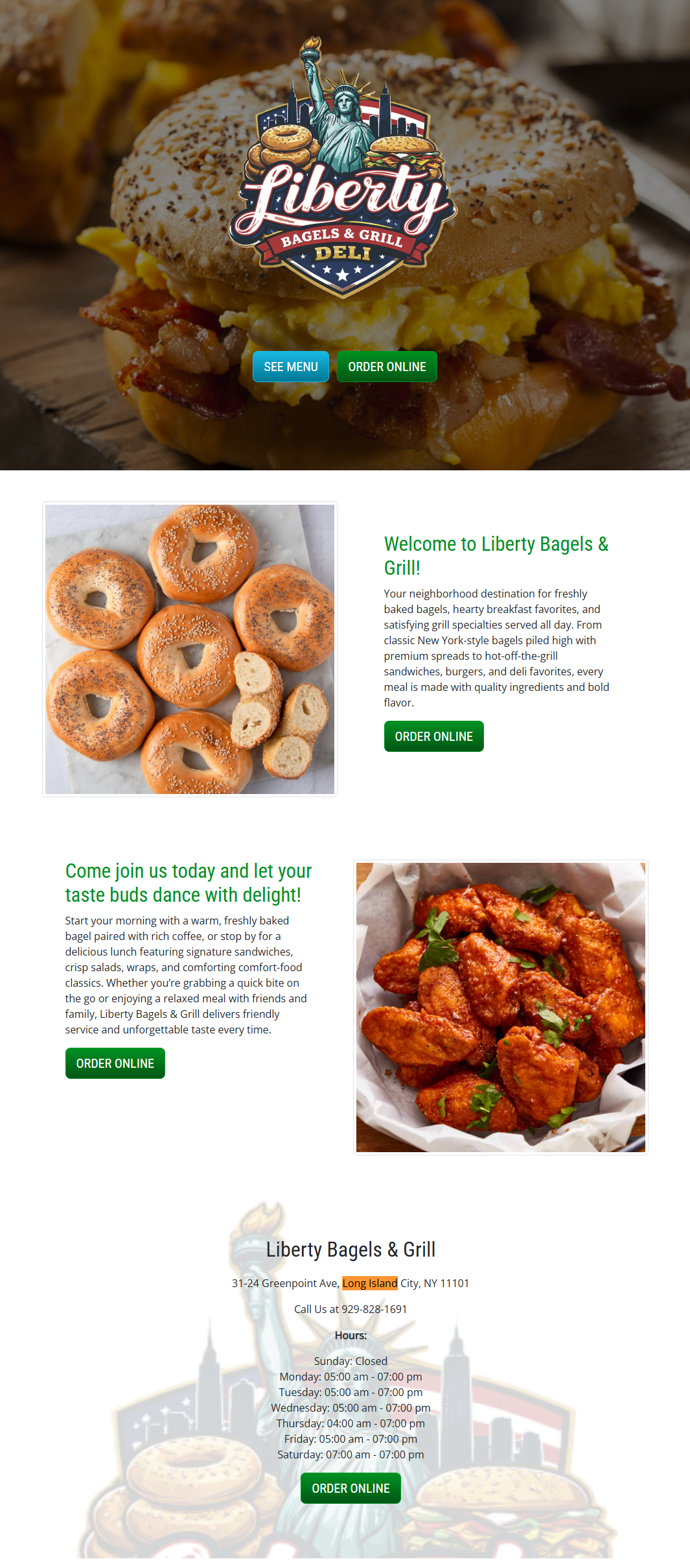 LONGISLAND LibertyBagels website screenshot
