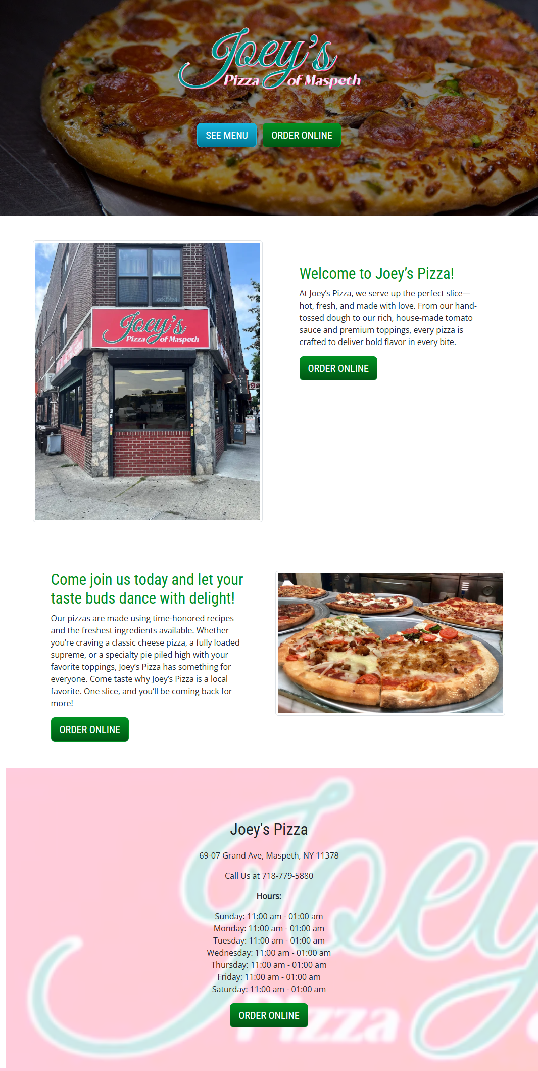 QUEENS JoeysPizza website screenshot