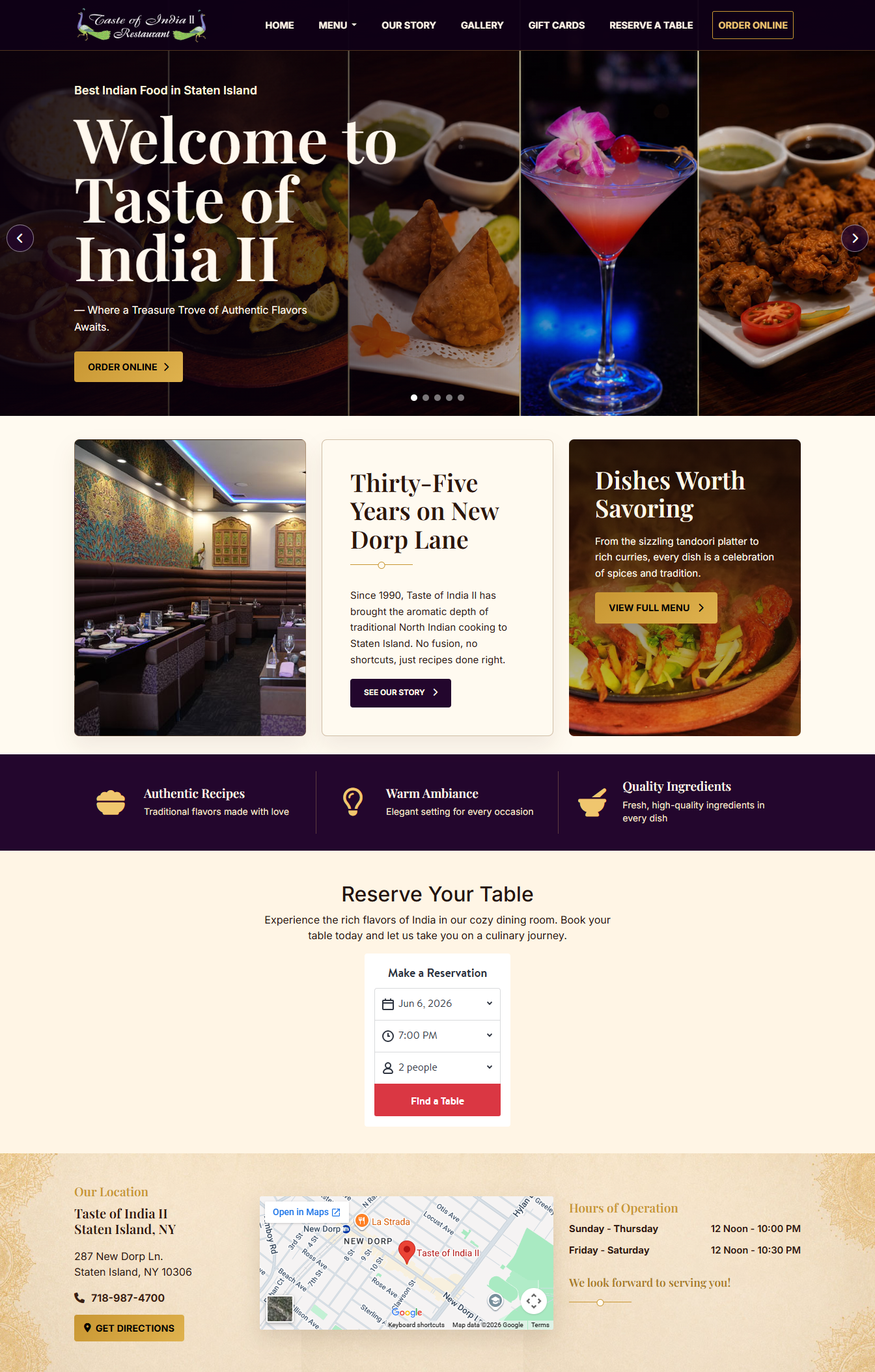 STATEN ISLAND TasteOfIndia website screenshot